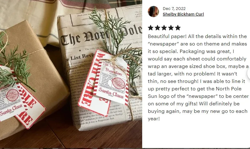 The North Pole Sun review on Etsy